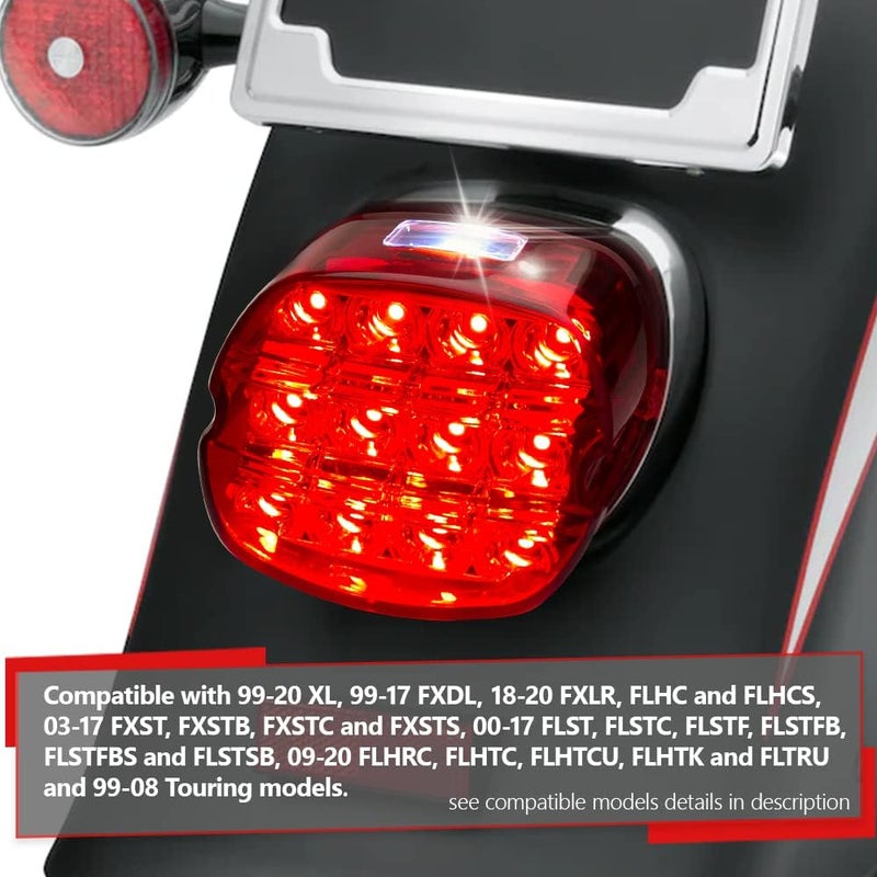 HAZAWA Layback LED Tail Lamp Rear Brake Light Taillights Assembly Compatible with Harley Davidson Sportster 883 1200 Dyna Road King Electra Glide Softail Street Glide Touring(Red) - Image 2